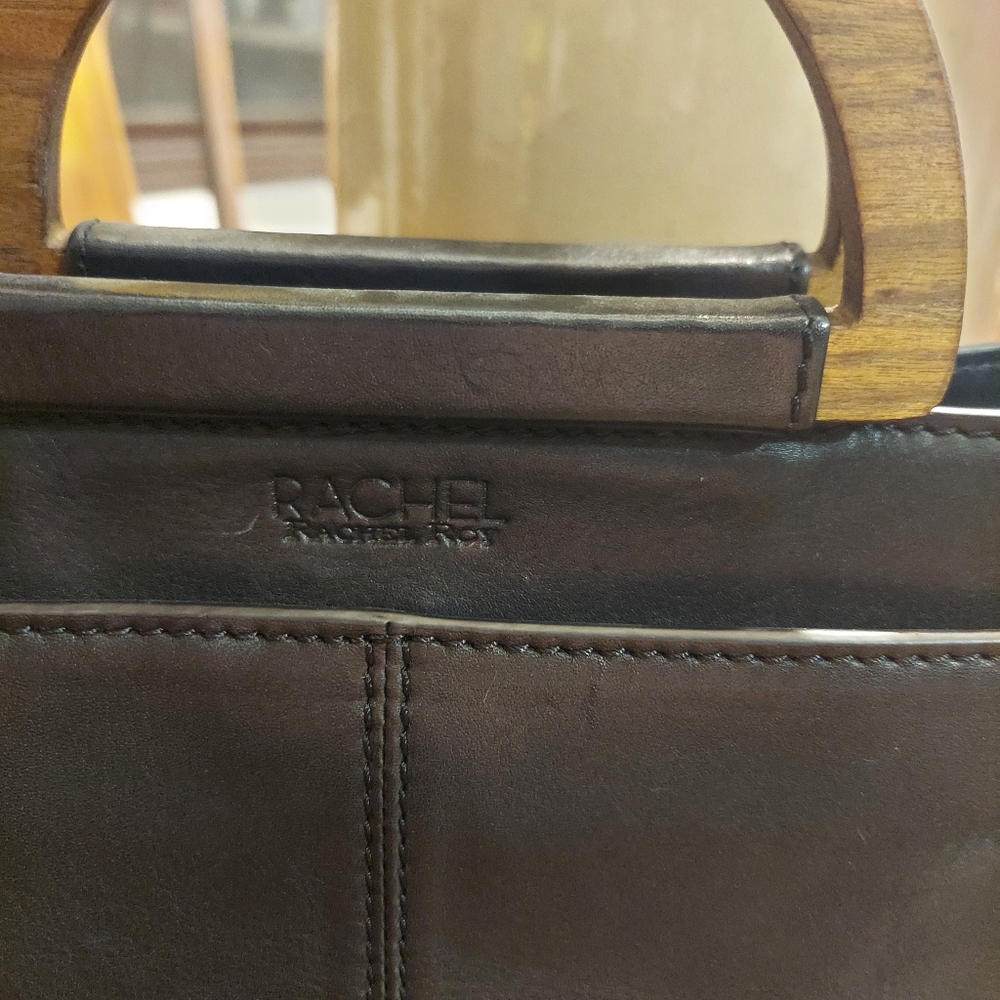Rachel Roy Women Crossbody Bag Purse Black Leather Magnetic Snap Wood Handle - Picture 10 of 12